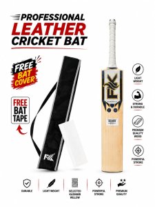 Leather Bat A Grade | Premium Kashmir Willow Cricket Bat | 9+ Straight Grains | Double Shade Willow | Under 1220g | Ready to Play | ICC Standard Size | Includes Free Bat Cover, Extra Grip & Face Tape